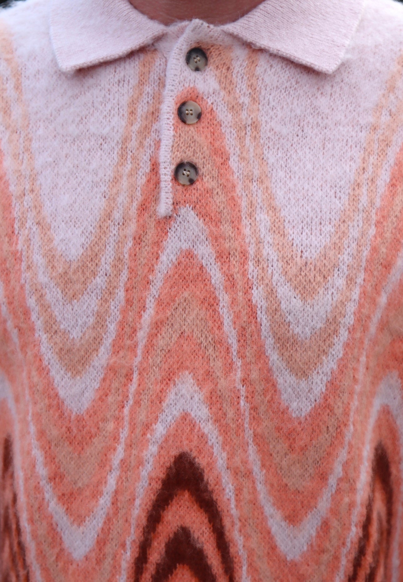 Ripple Knit Mohair Polo Sweater