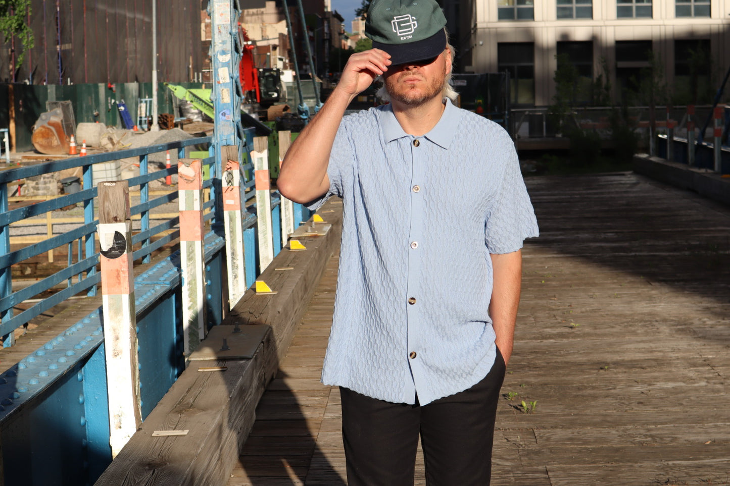 The Alder Chain Knit Polo - Steele Blue