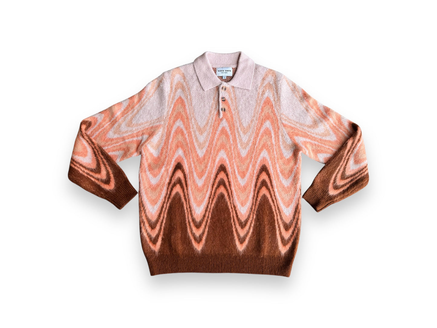 Ripple Knit Mohair Polo Sweater