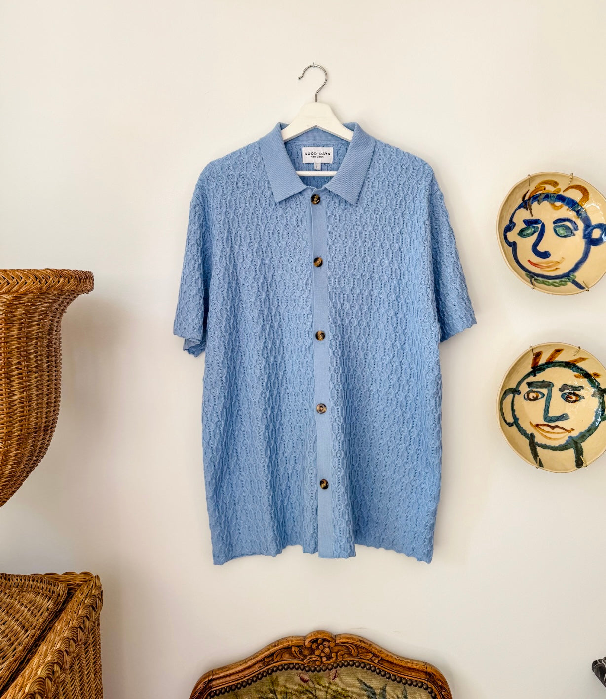 The Alder Chain Knit Polo - Steele Blue