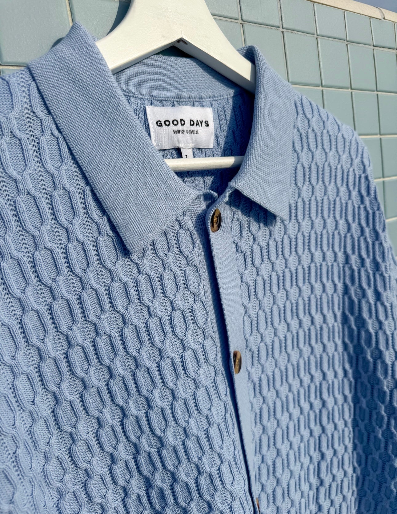 The Alder Chain Knit Polo - Steele Blue