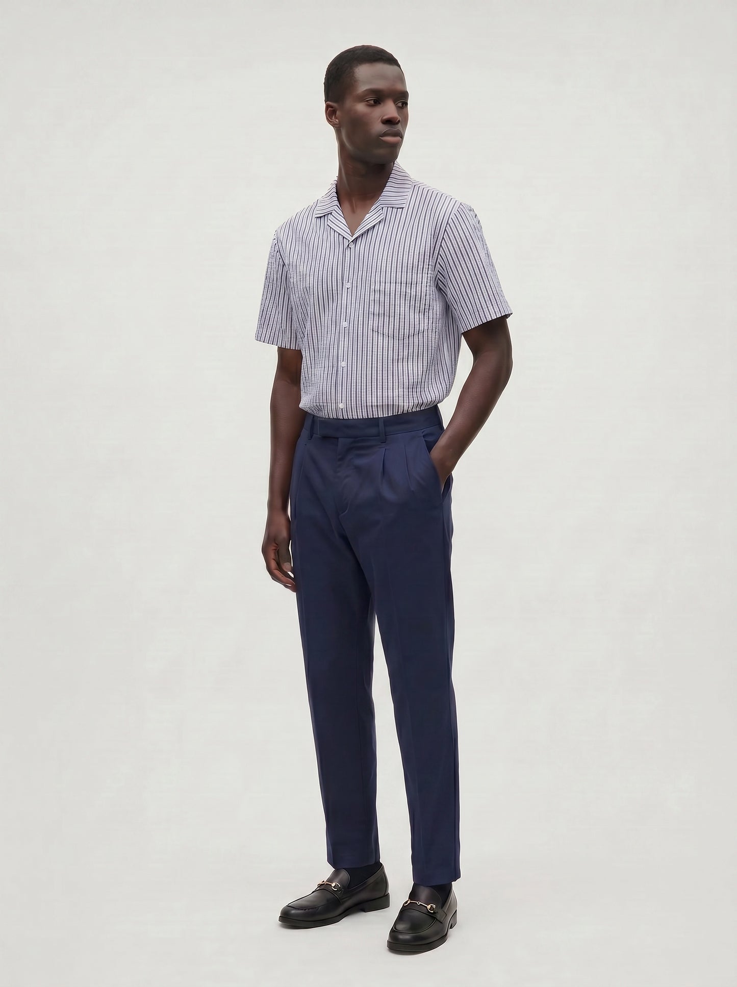 Sailor Seersucker Camp Shirt - Navy/White