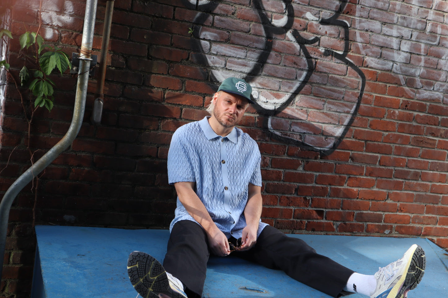 The Alder Chain Knit Polo - Steele Blue