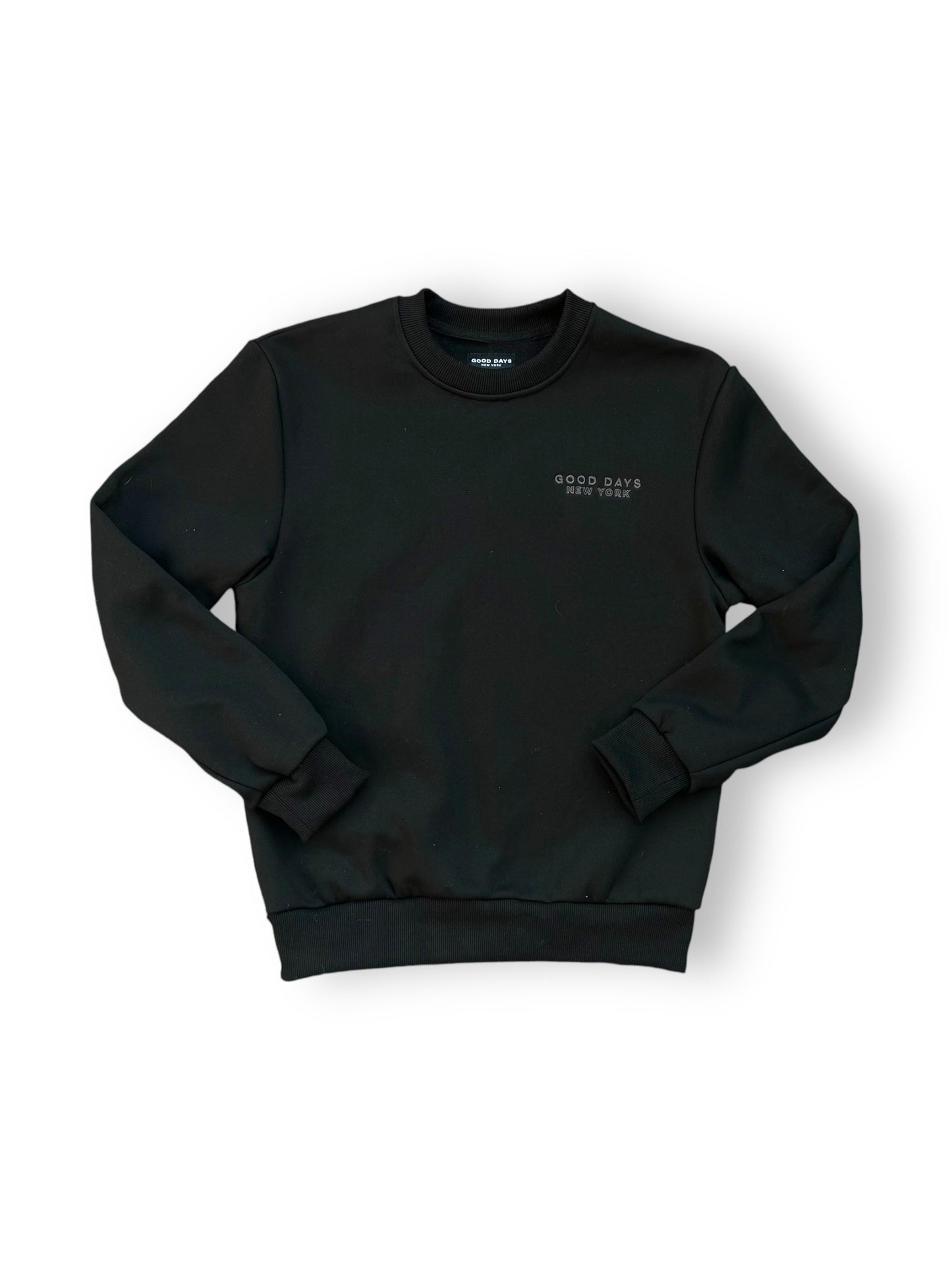 GOOD DAYS TONE ON TONE EMBROIDERED CREWNECK - BLACK