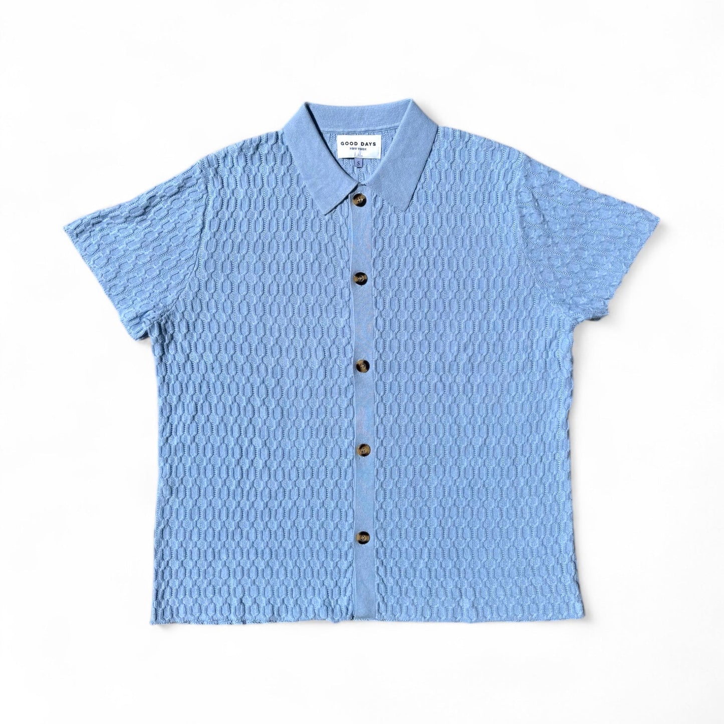The Alder Chain Knit Polo - Steele Blue