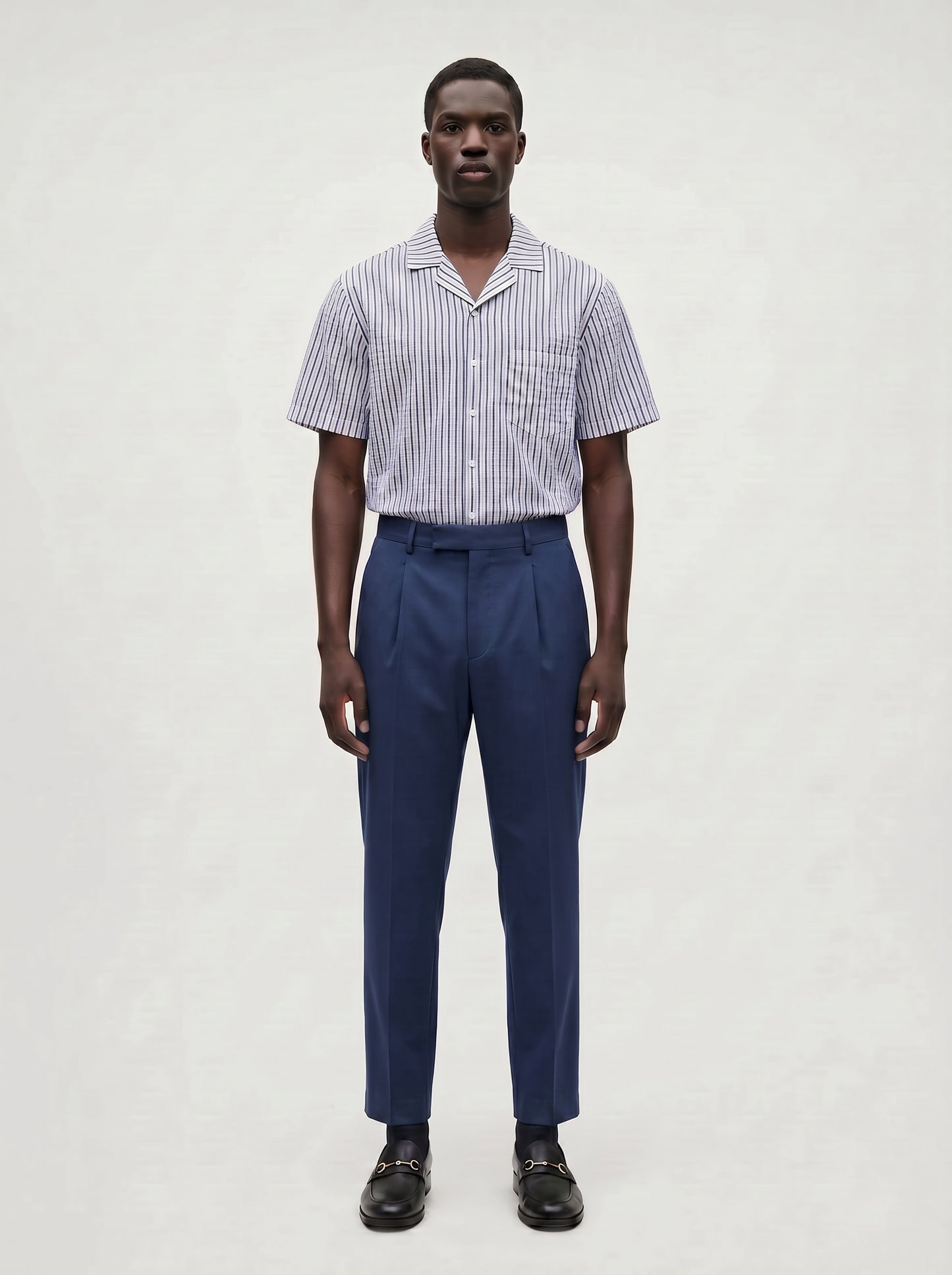 Sailor Seersucker Camp Shirt - Navy/White