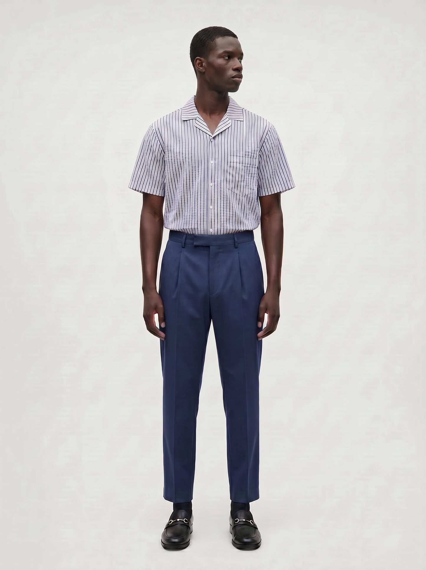 Sailor Seersucker Camp Shirt - Navy/White
