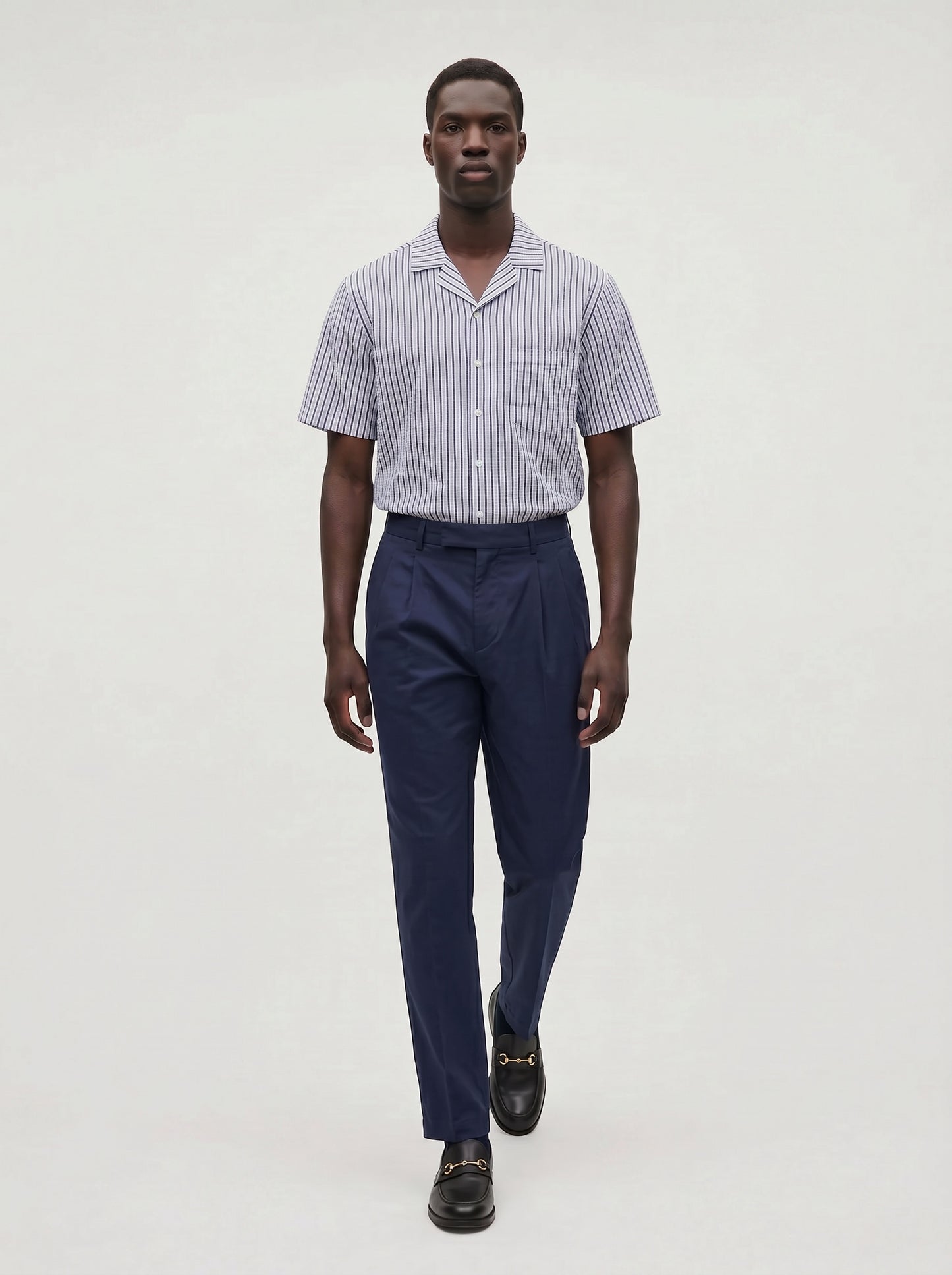 Sailor Seersucker Camp Shirt - Navy/White