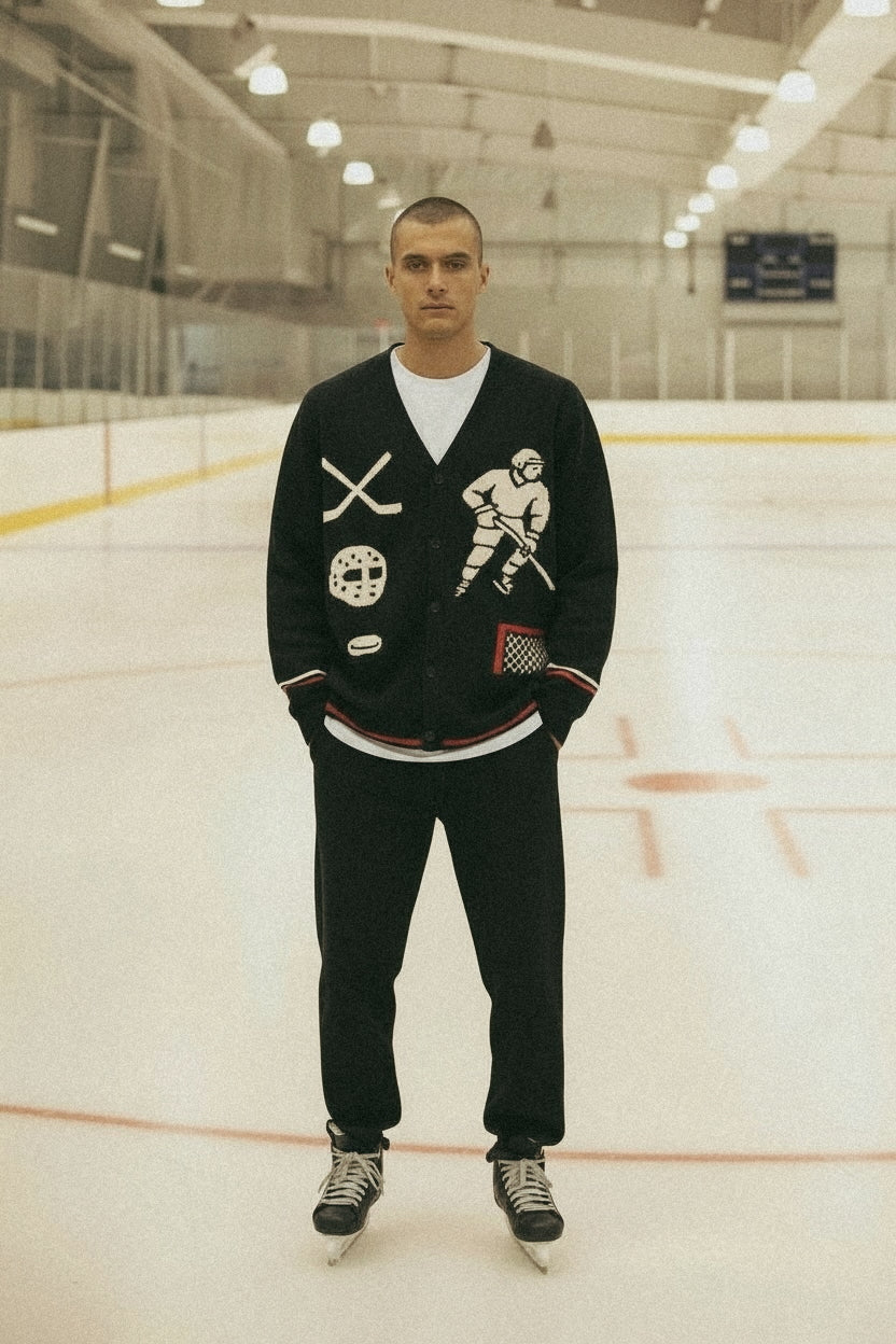 Rinkside Jacquard Knit Hockey Cardigan