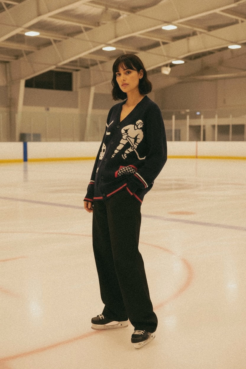 Rinkside Jacquard Knit Hockey Cardigan