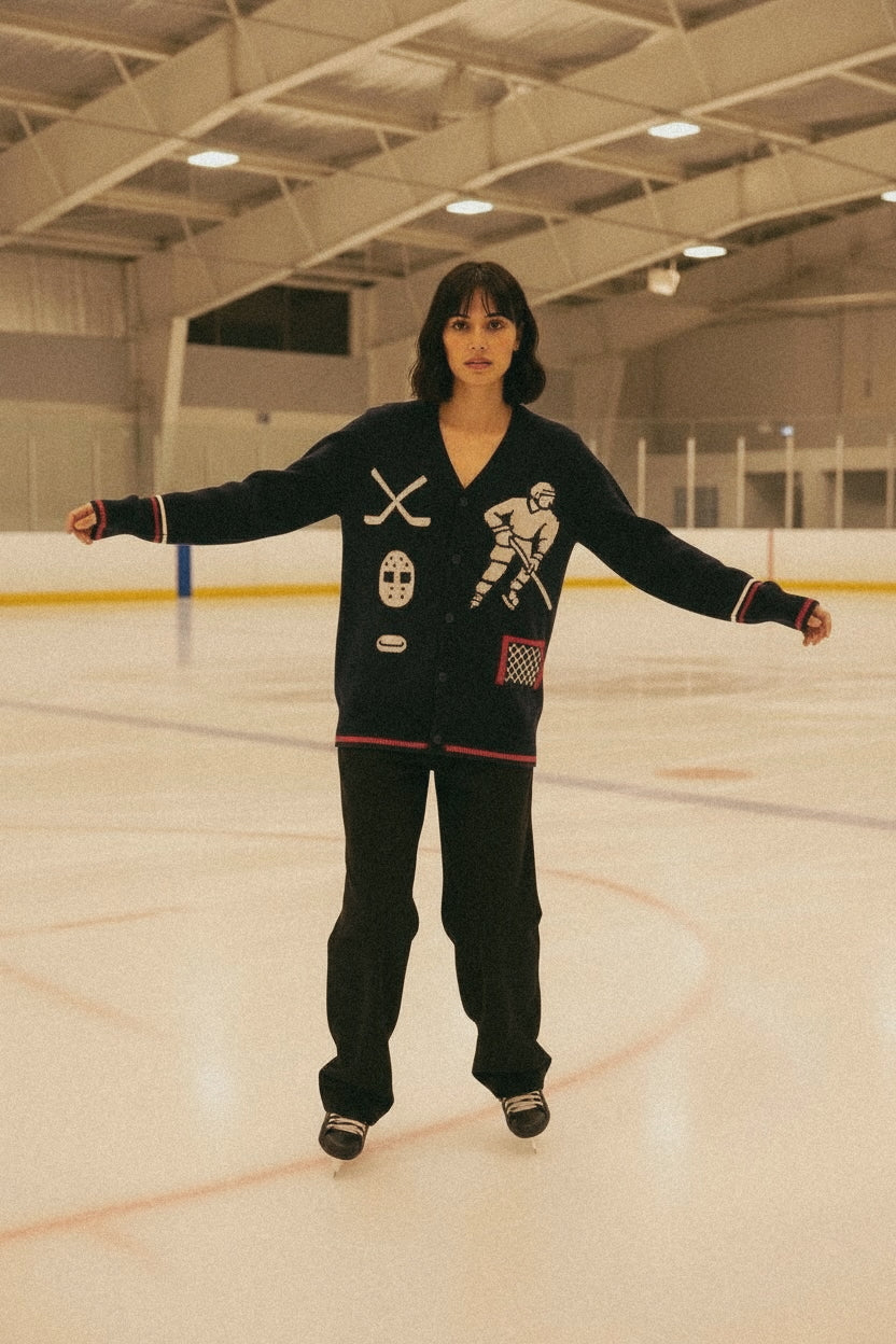 Rinkside Jacquard Knit Hockey Cardigan