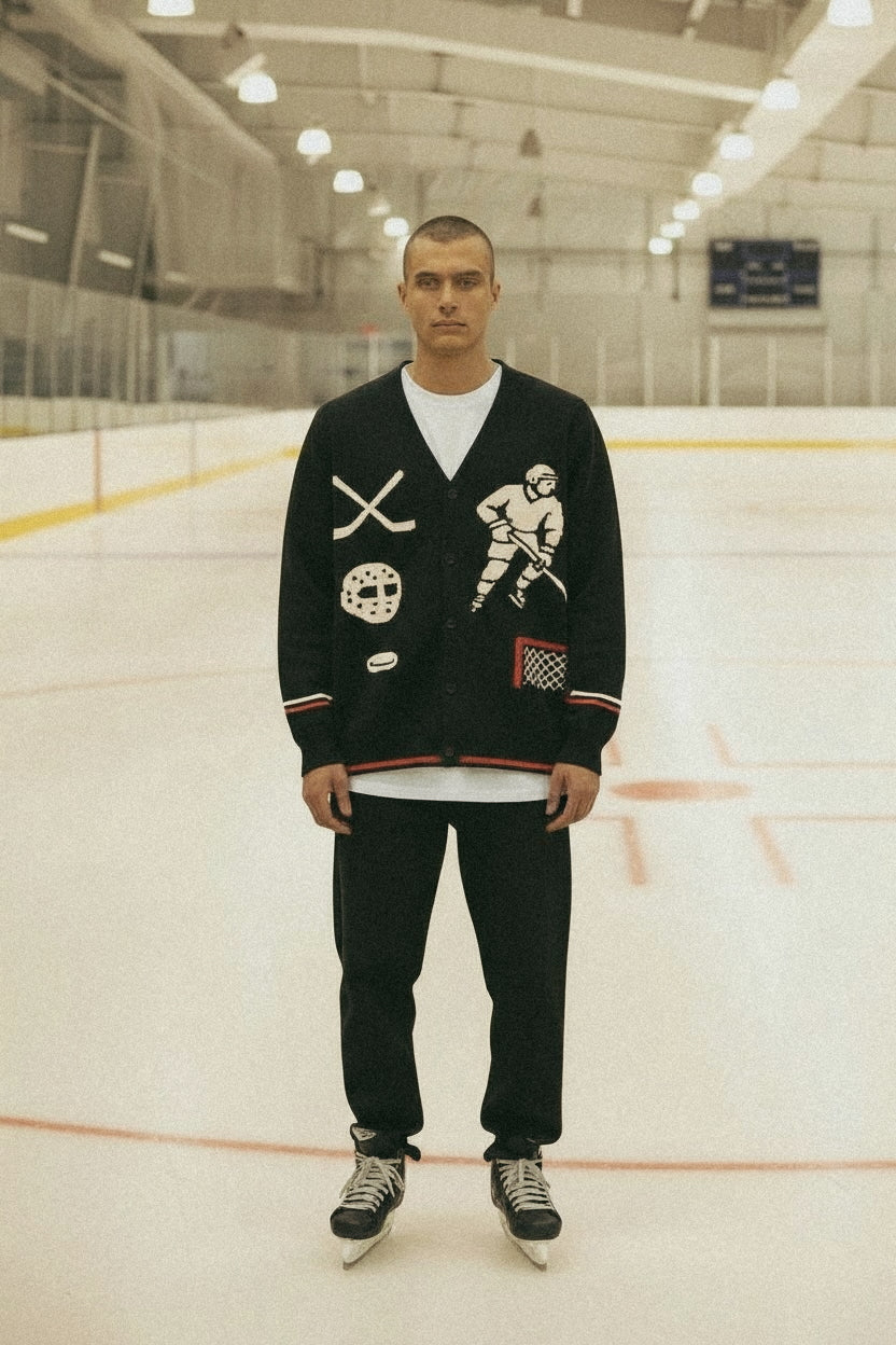 Rinkside Jacquard Knit Hockey Cardigan