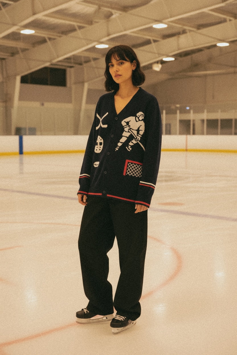 Rinkside Jacquard Knit Hockey Cardigan